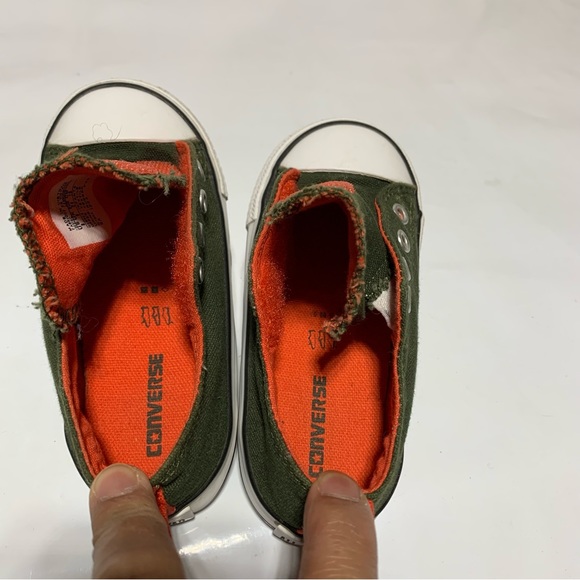 Converse All StarToddler 8 Easy Slip Khaki Green/Orange Sneakers - Picture 2 of 12
